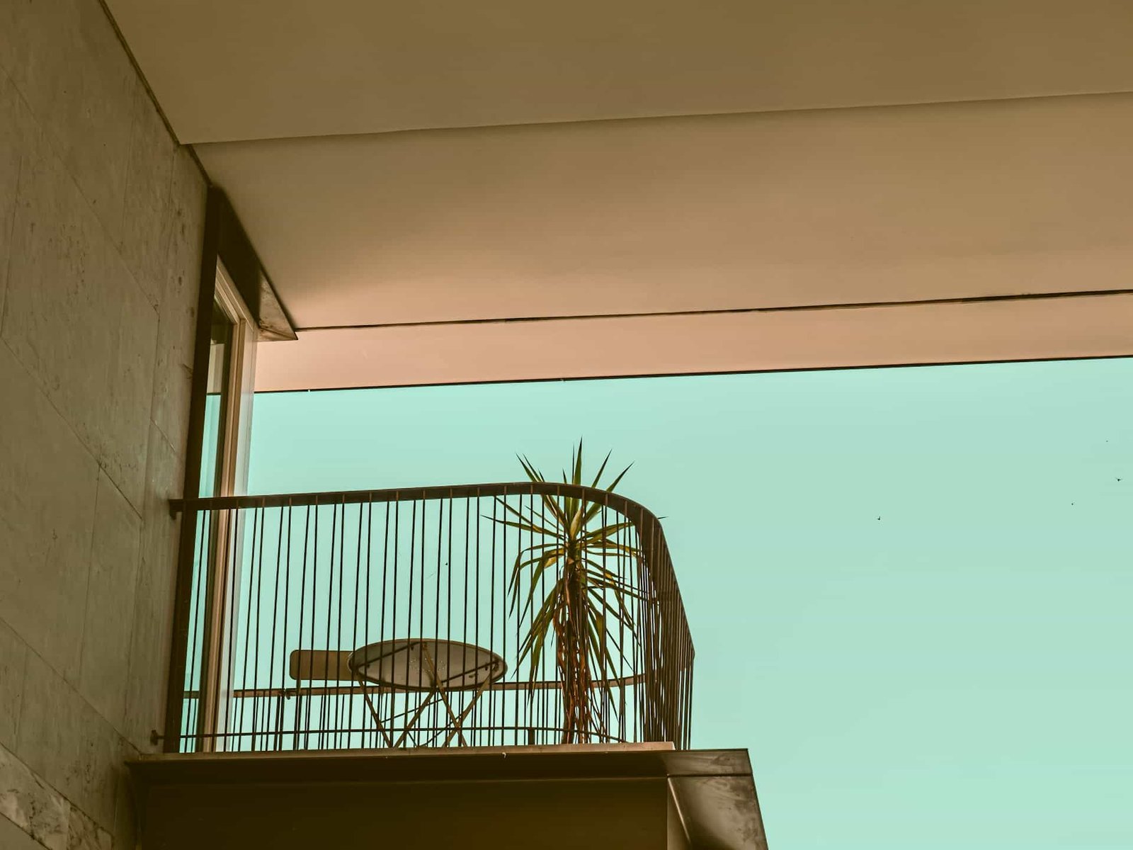 Feuchte Stelle an der Unterseite eines Balkons in einem Wohnhaus